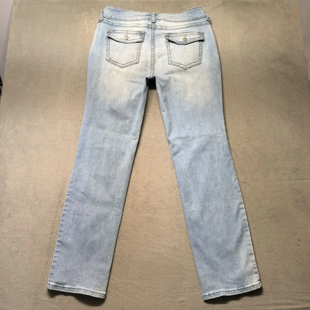 Flamingals Womens 2XL Jeans Straight Leg Mid Rise Flap Pockets Stretch Denim